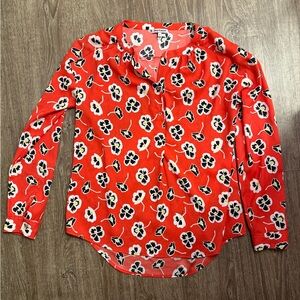 Juicy Couture Red Floral Blouse Long Sleeve Button Front Top Women’s Size M